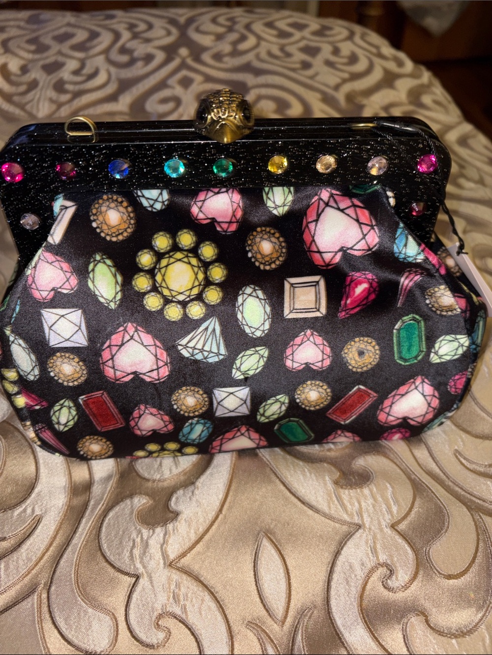 Kurt Geiger London Velvet Heart Jeweled Frame Novelty Clutch Bag NWT